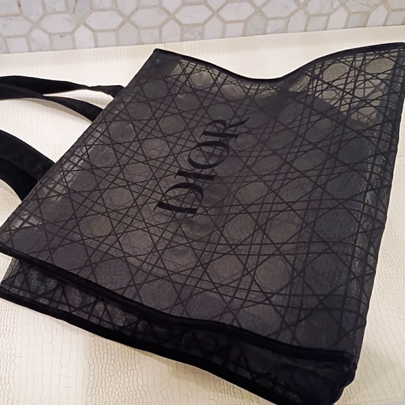 New GWP Christian Dior Beauty Parfums Makeup Black Velvet Mesh Large Tote Bag. - Picture 6 of 11